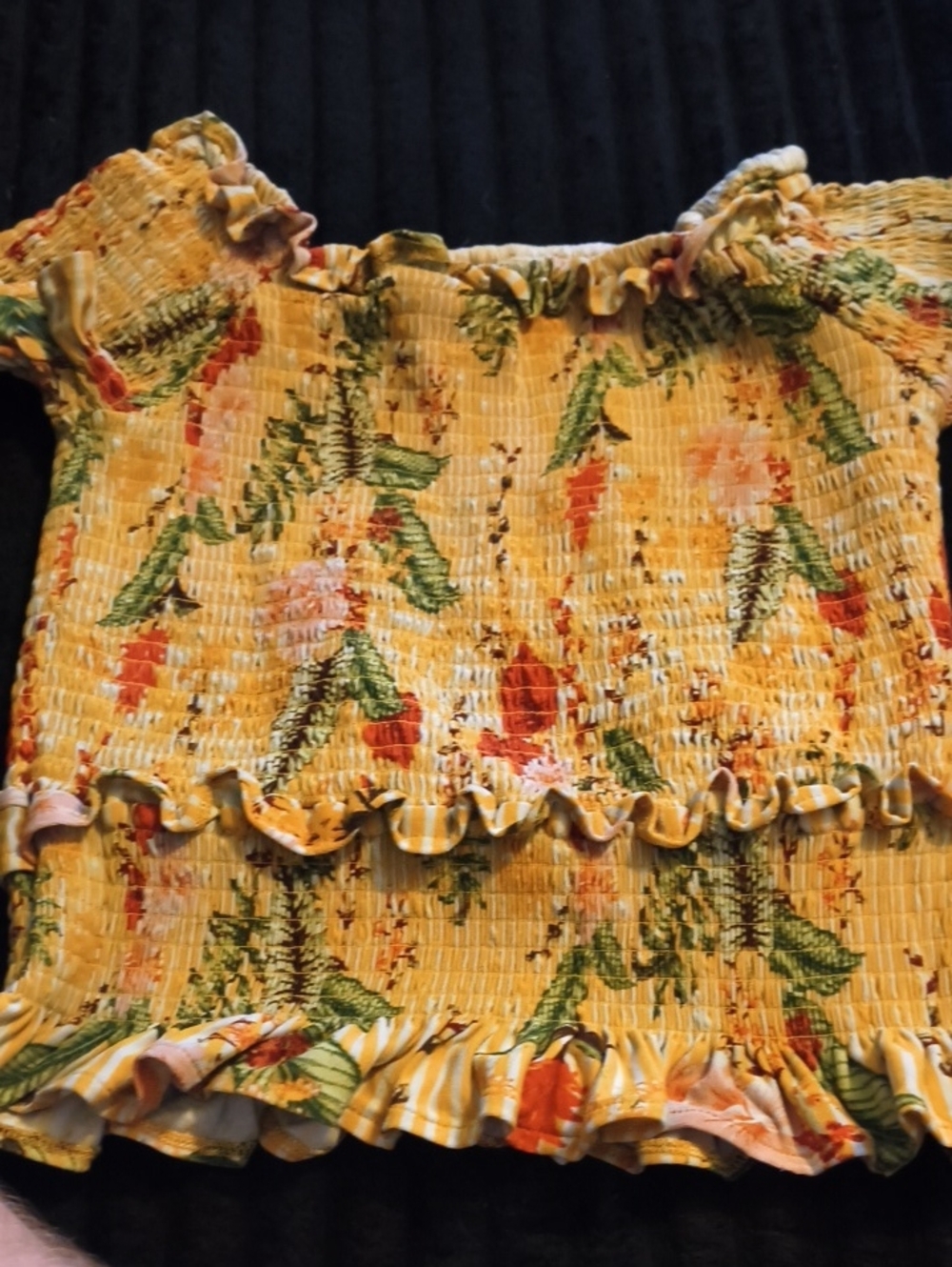 Hot Kiss Yellow Floral Smocked Ruffle Dress